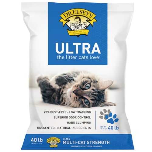 Dr. Elsey's Ultra unscented clumping clay cat litter bag shown as a clumping-litter example