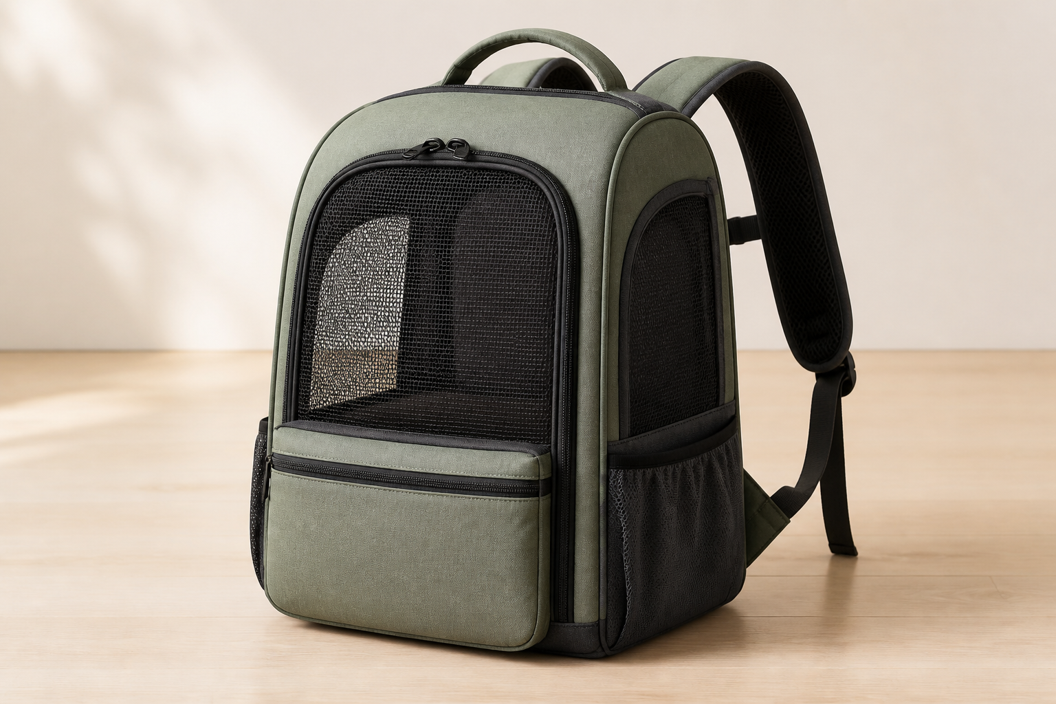 Generic compact sage pet carrier backpack with mesh ventilation and padded straps