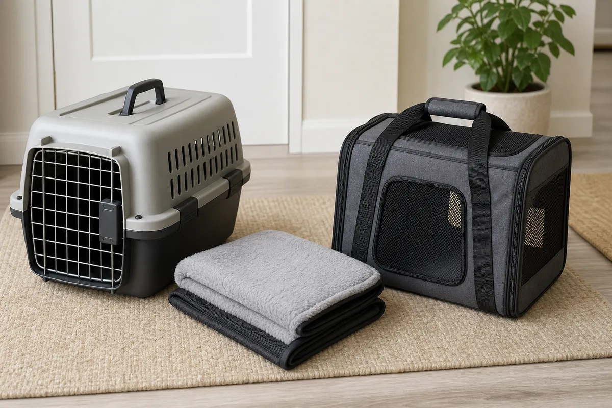 Generic hard-sided and soft-sided pet carriers with a washable liner