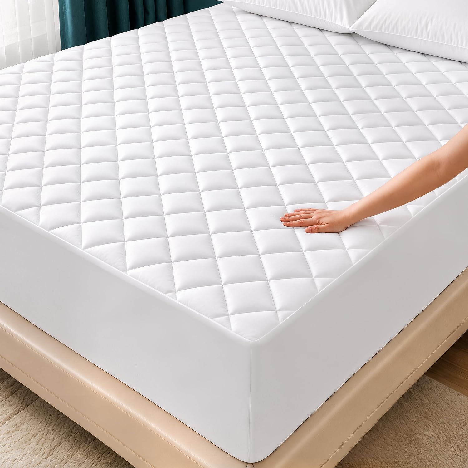 Utopia Bedding white quilted fitted mattress pad with deep elastic pocket