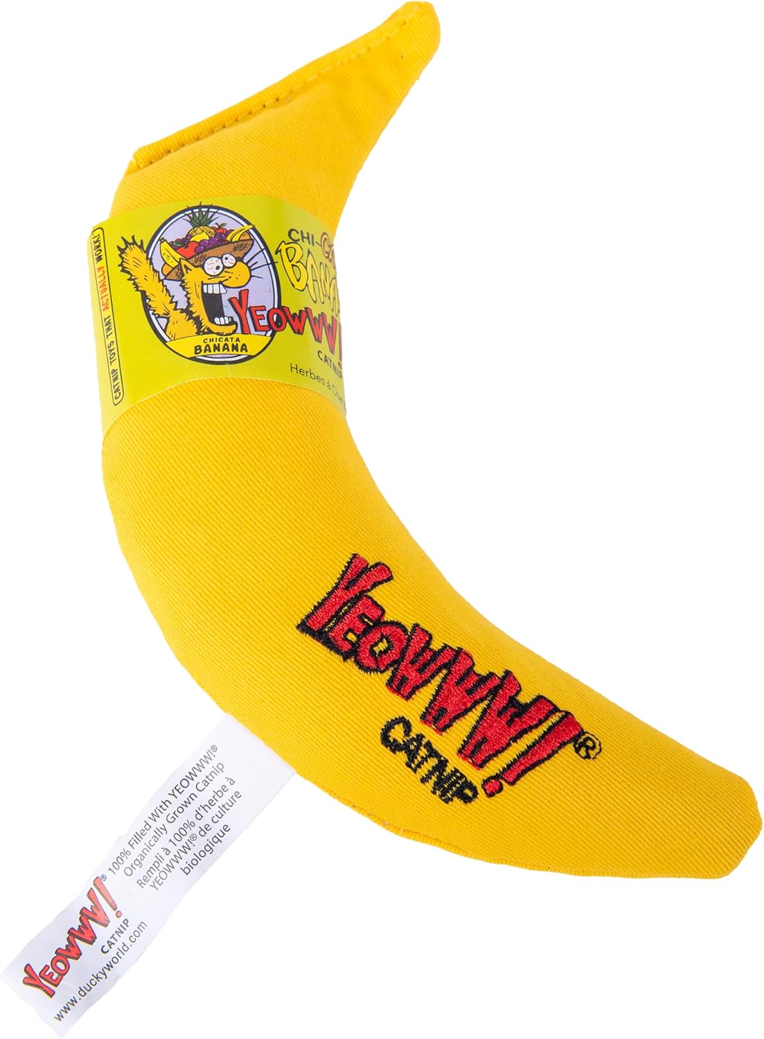 Yellow Yeowww catnip banana toy made from cotton twill