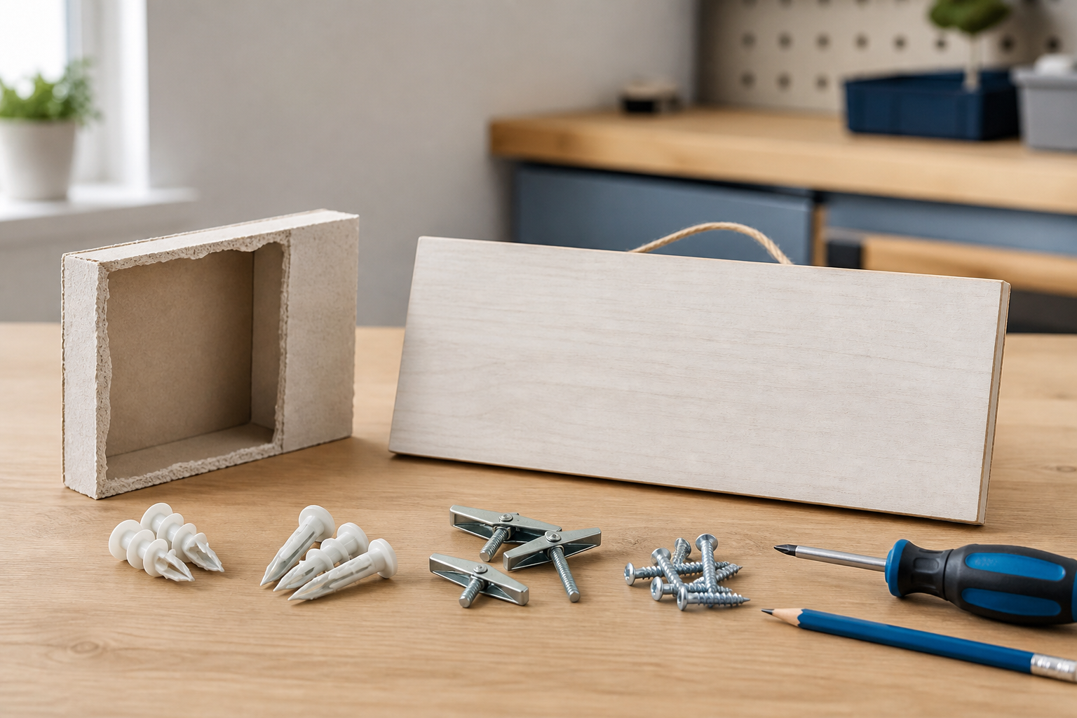 Generic expansion and self-drilling drywall anchors arranged for comparison