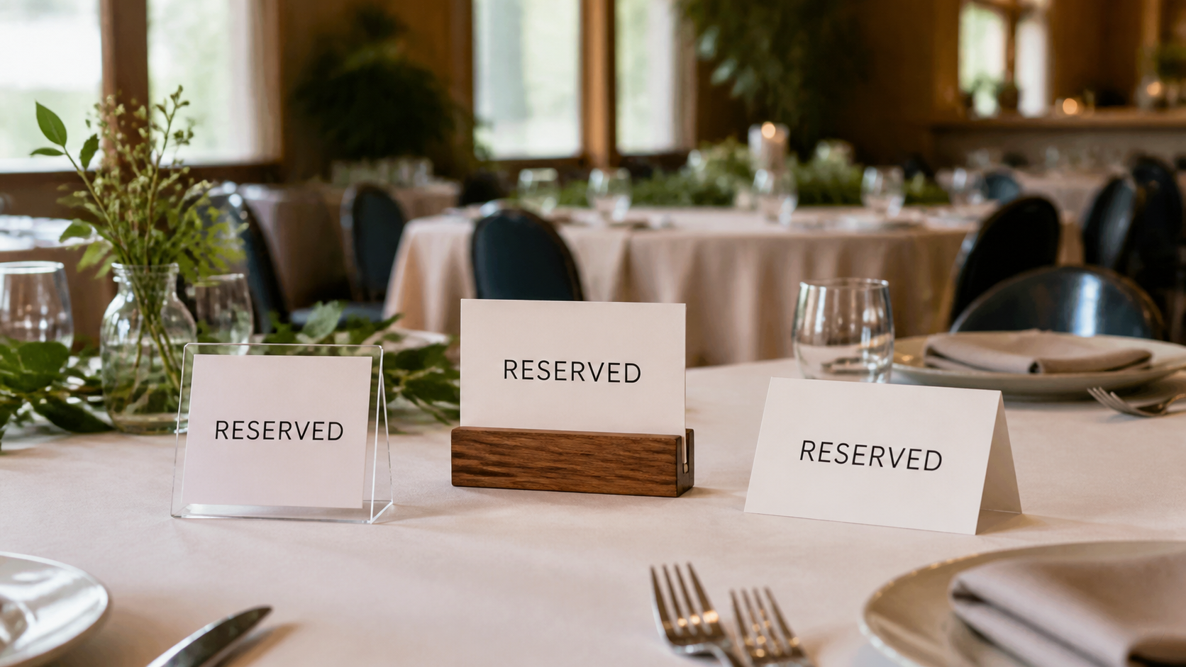 Clear insert holder illustrating an updateable reserved table sign